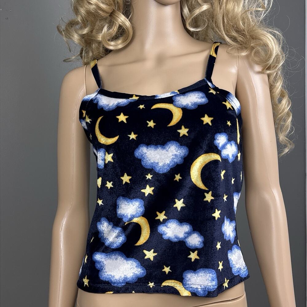 Y2K Expressions Lingerie Velour Celestial Moon Stars Cloud Sleep Cami Medium Vtg